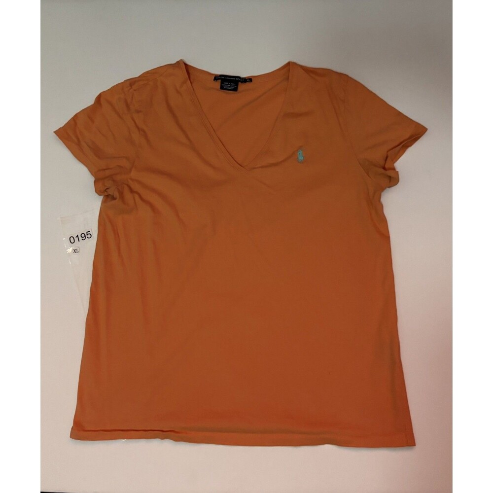Ralph Lauren Sport Women's V Neck Orange Short Sleeve Top Size XL